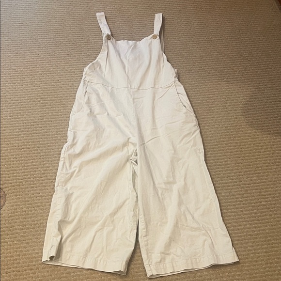 Mango Women’s Khaki Cream Cropped Overalls - Picture 1 of 4